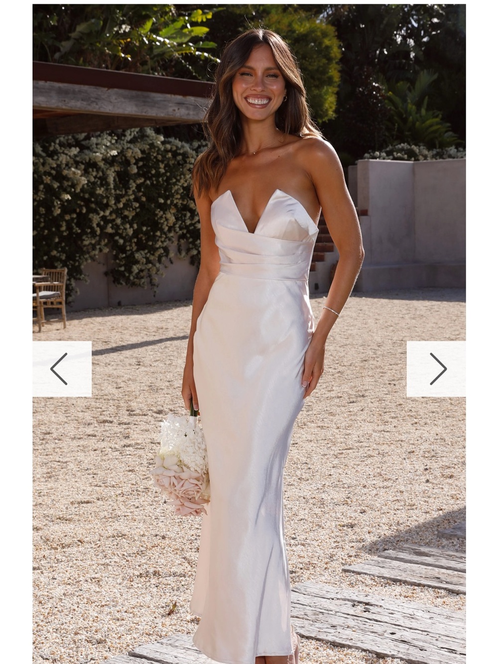 Ivory Strapless Satin Column Dress
